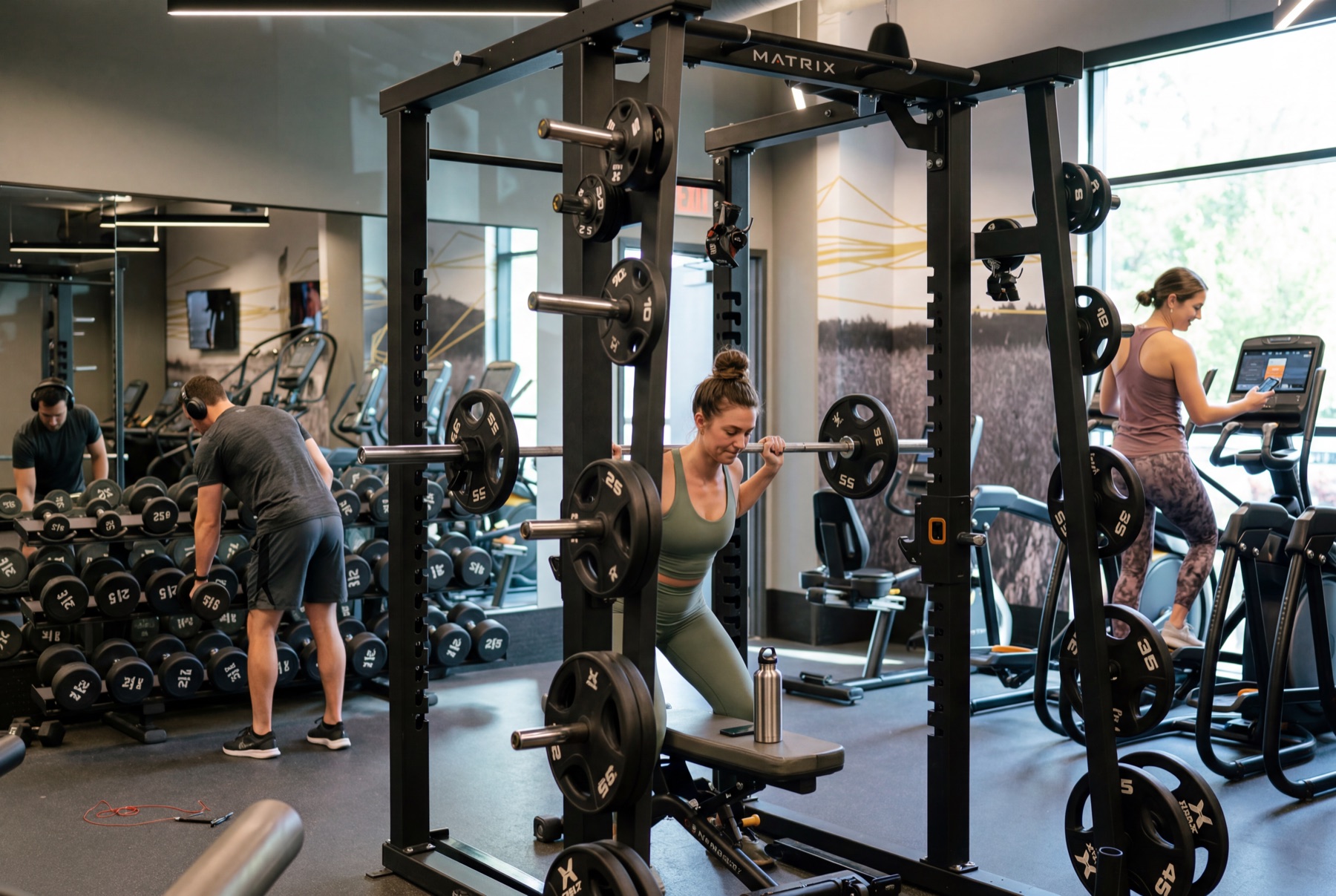 Residents using a community fitness center